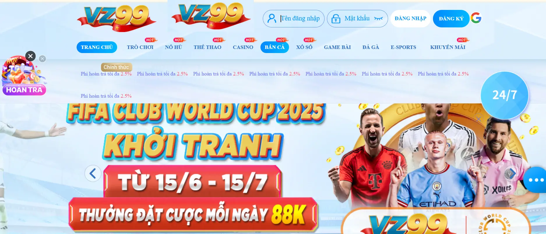 Giao diện đăng nhập VZ99 responsive trên mọi thiết bị